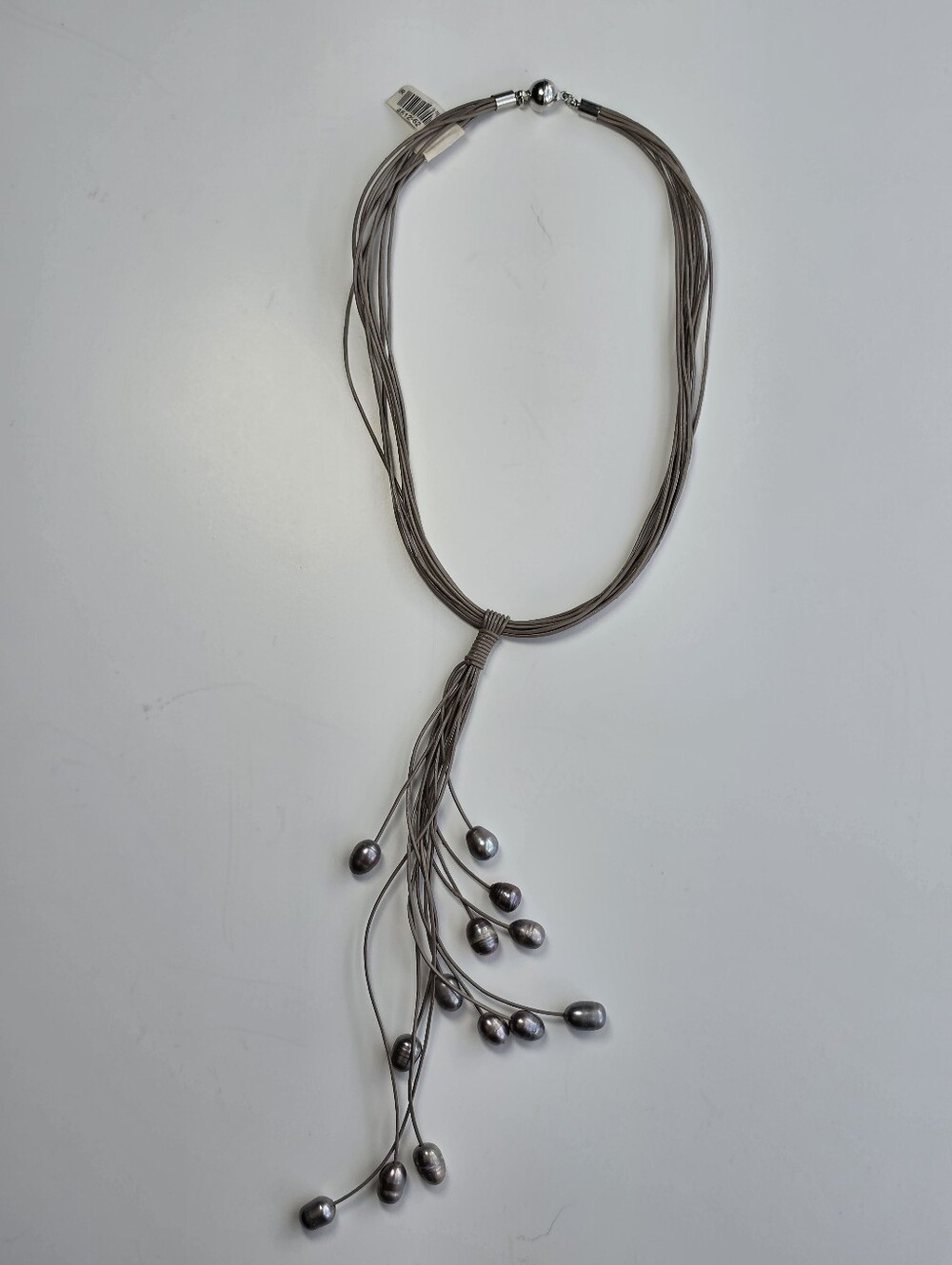 Multi-Strand Grey and Silver-Tone Lariat Necklace w Pearls w magnetic closure - Picture 6 of 9